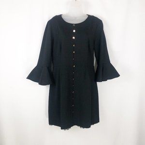 Trina Turk Bell Sleeve Dress Black Gold Buttons in Size 14